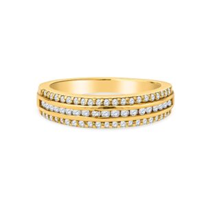 18K Yellow Gold 3 Row Natural Diamond Wedding Band