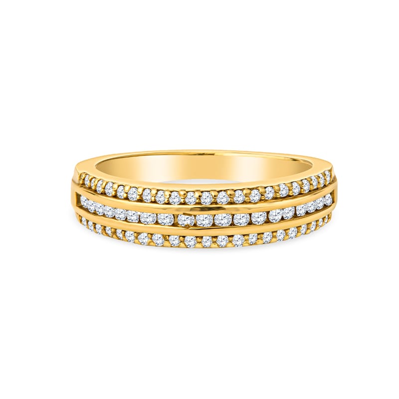 18K Yellow Gold 3 Row Natural Diamond Wedding Band