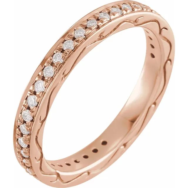 14K Rose Gold Natural Diamond Eternity Band with Design