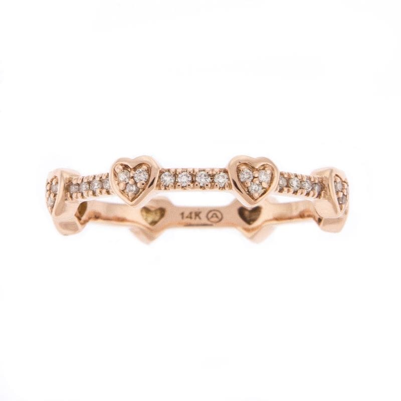 14K Rose Gold Diamond and Heart Anniversary Style Band