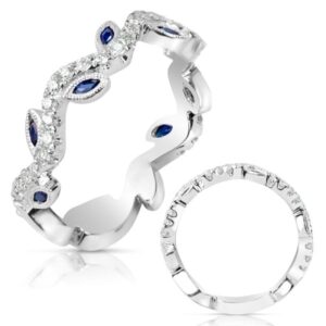 14K White Gold Genuine Sapphire and Diamond Band