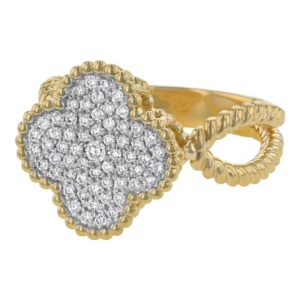 14K Yellow Gold Clover Style Natural Diamond Ring 0.45CTTW