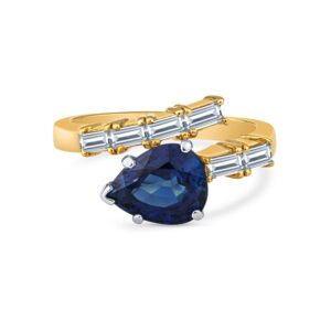 18K Yellow Gold Ladies Custom Natural Pear Sapphire and Diamond Ring