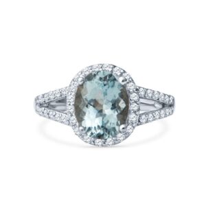 14K White Gold Aquamarine and Natural Diamond Ring