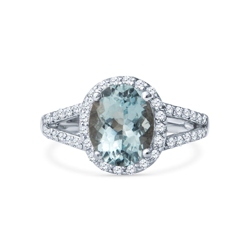 14K White Gold Aquamarine and Natural Diamond Ring
