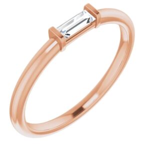 14k rose gold synthetic diamond baguette ring