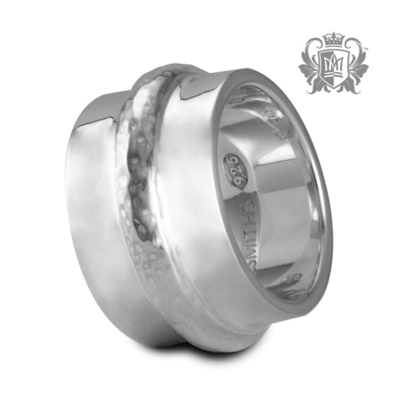 sterling silver hammered wire wide band ring