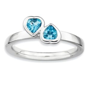 Sterling Silver Stackable Dbl Heart Blue Topaz Ring