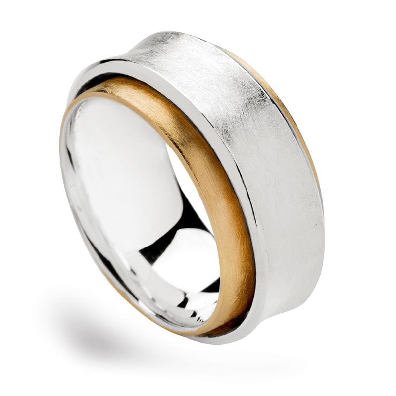 sterling silver two tone lifted ring with matte finish