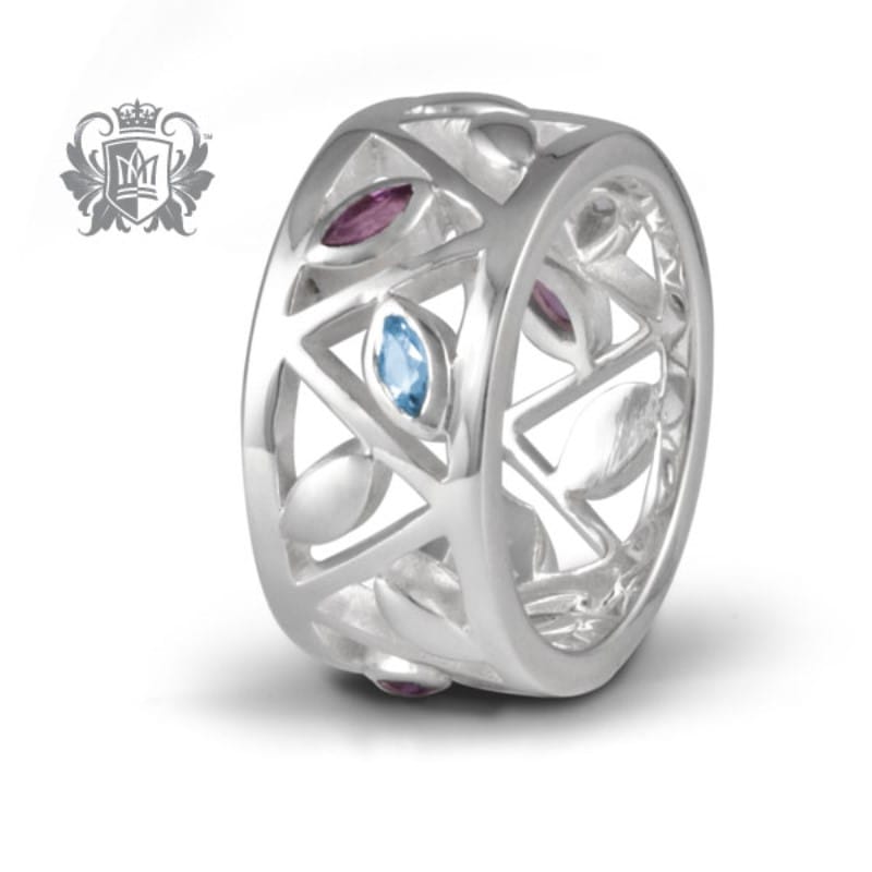 sterling silver amethyst & blue topaz marquise petal ring