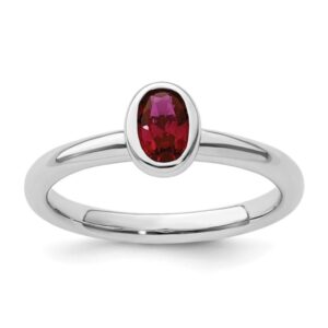 Sterling Silver Stackable Oval Created Ruby Ring