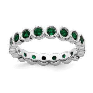Sterling Silver Stackable Created Emerald Ring