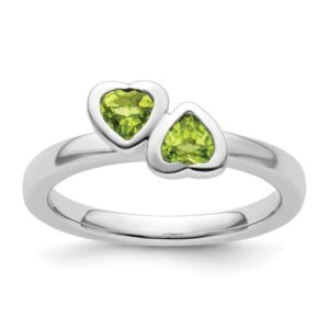 Sterling Silver Stackable Dbl Heart Peridot Ring
