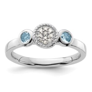 Sterling Silver Stackable Diamond and Aquamarine Ring
