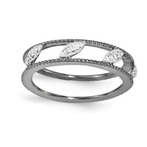 sterling silver stackable ruthenium plated diamond jacket ring