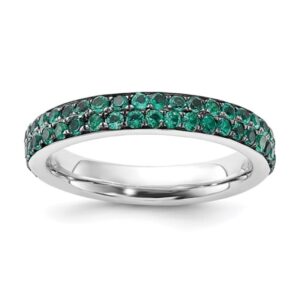 Sterling Silver Stackable Dbl Row Created Emerald Ring