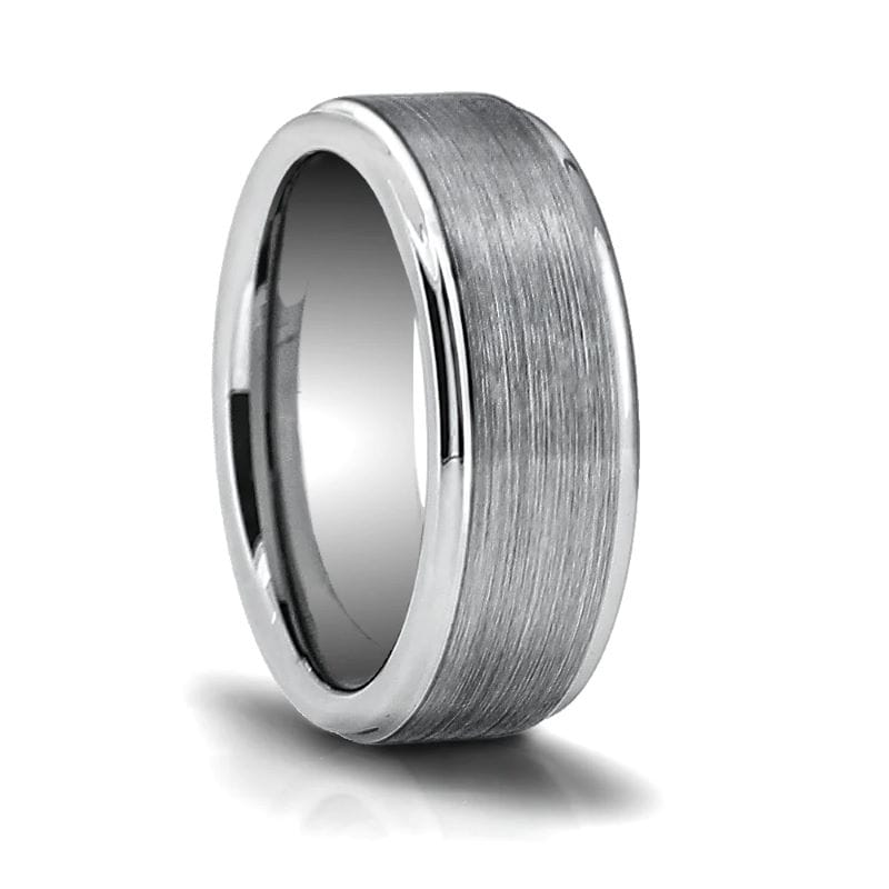 tungsten band with brushed center and step down edges – 9