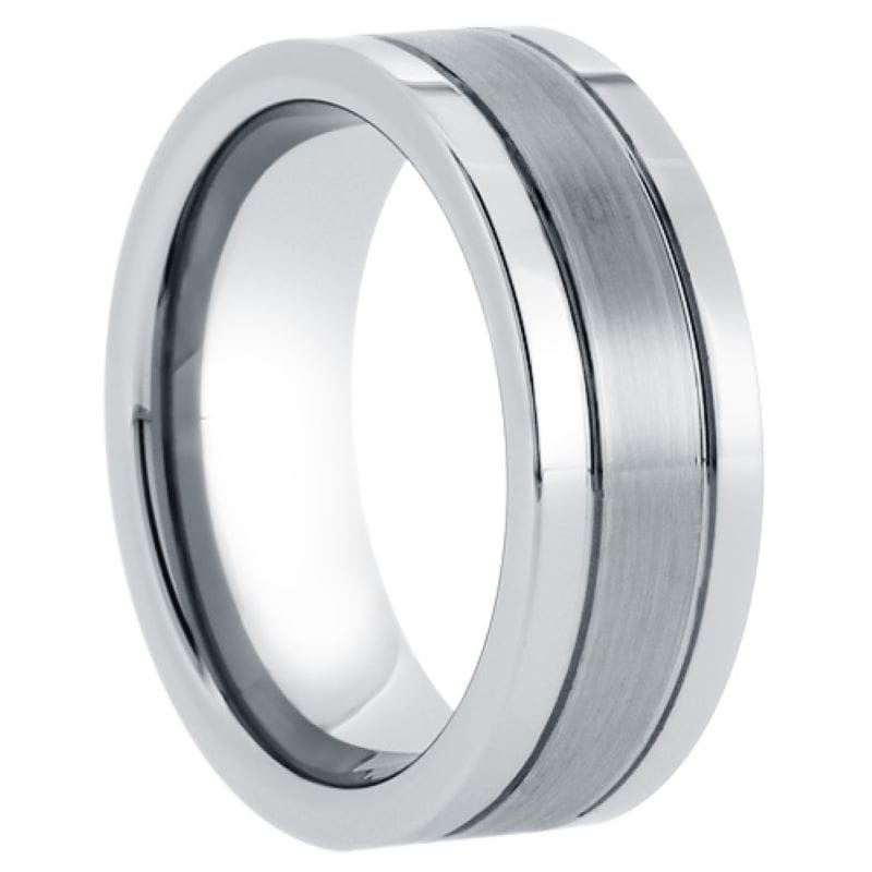 tungsten band with matte finish center and polished edges – 9.5