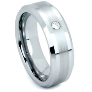 tungsten band with brushed center and synthetic stone – 10