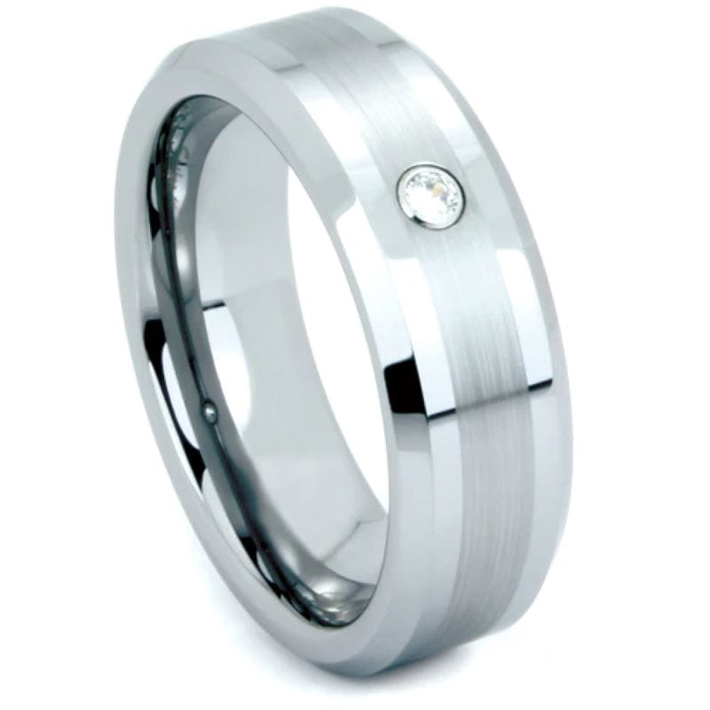 tungsten band with brushed center and synthetic stone – 10