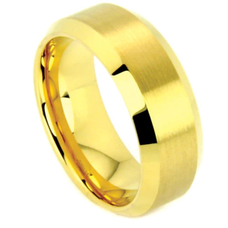 gold tungsten band with brushed center and polished bevel edges – 10.5
