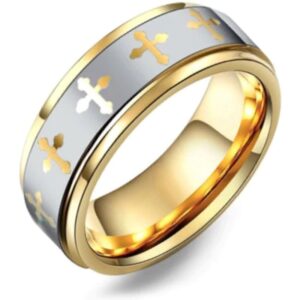 two tone tungsten band with cross design – 9