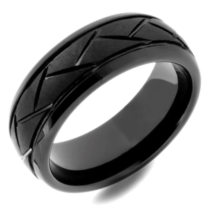 black ceramin band with tire tread design – 8.5