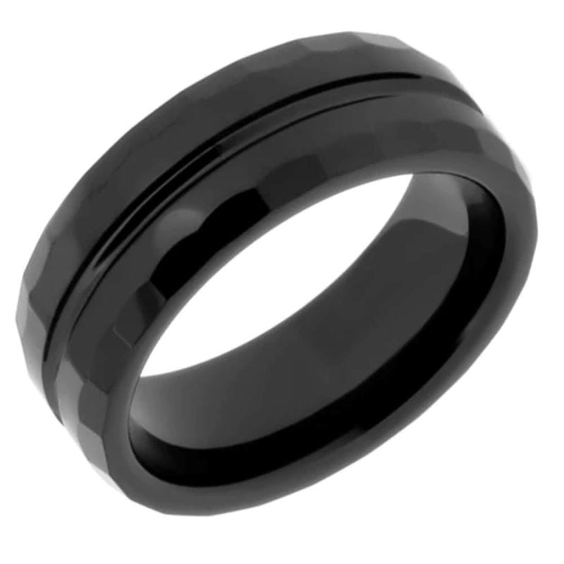 black ceramic band polished with groove and design edges – 8.5