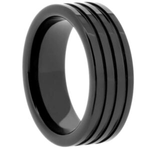 black ceramic band with grooves in center – 10