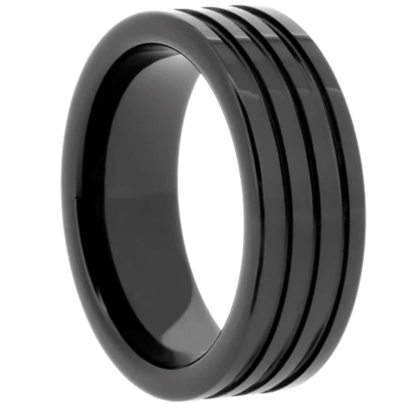 black ceramic band with grooves in center – 10