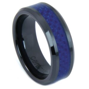 black ceramic band with blue carbon fiber inlay and bevel edge – 10