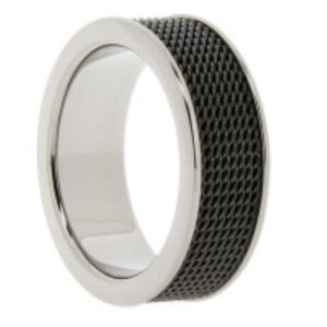 tungsten band with black chain pattern center – 12