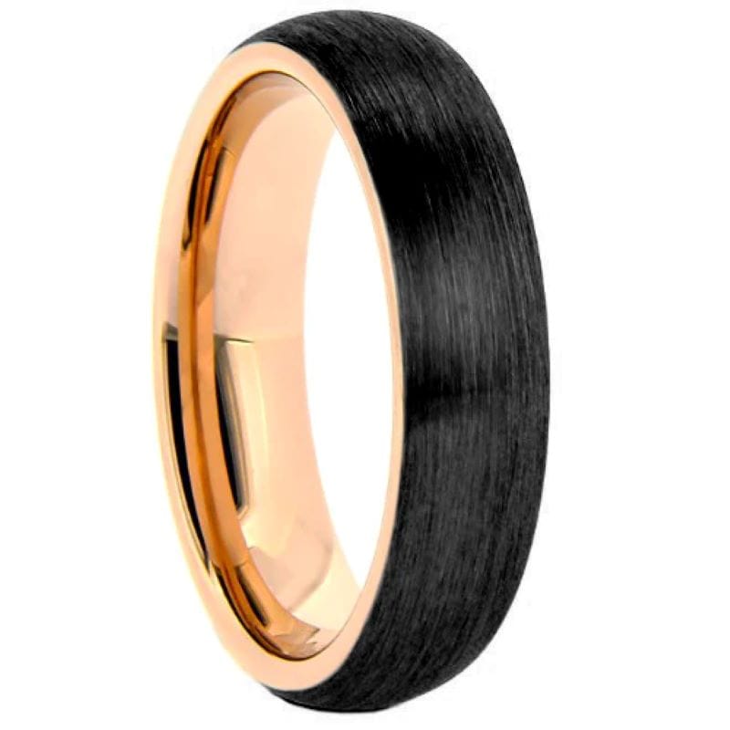 tungsten band with black brushed finish center & rose gold inside/ends – 10.5