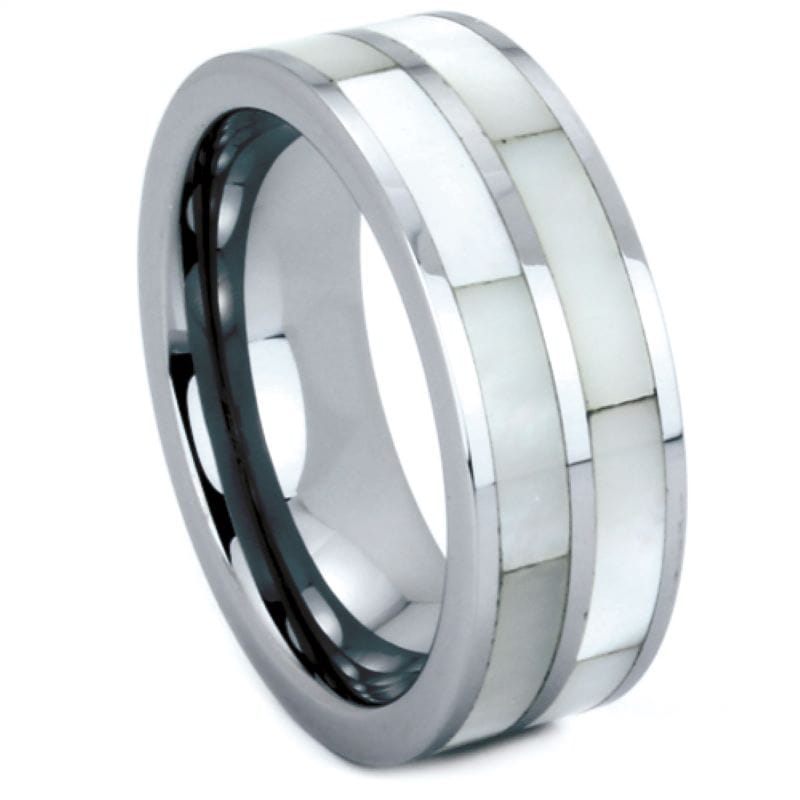 tungsten band with double mother of pearl shell inlay – 8.5