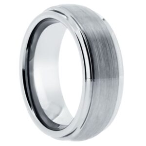 tungsten band with brushed center and step down edges – 12