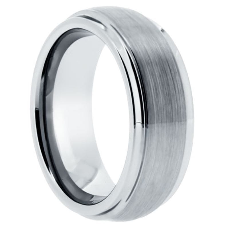 tungsten band with brushed center and step down edges – 12