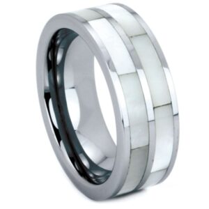 Tungsten Band with Double Mother-of-Pearl Shell Inlay - 8