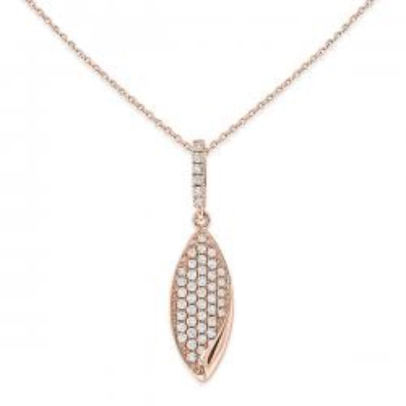 14k rose gold natural diamond oval drop necklace