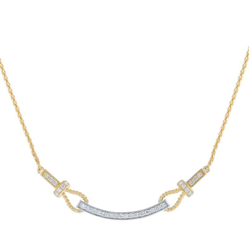 14k two toned natural diamond bar necklace 0.50cttw