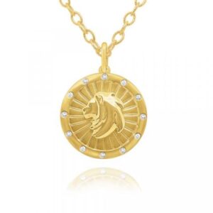 14k yellow gold and natural diamond leo zodiac medallion necklace