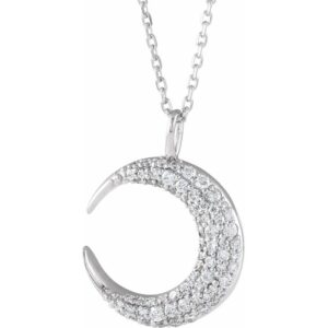 14k wg 18″ adj natural diamond crescent moon necklace