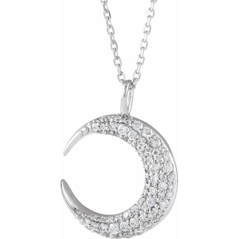 14k wg 18″ adj natural diamond crescent moon necklace