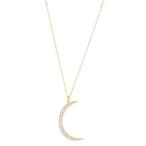 18" 14K Yellow Gold Natural Diamond Moon Necklace - 0.34CTTW