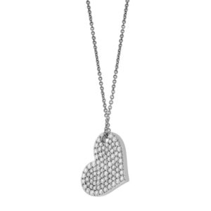 18" Adj 14K White Gold Natural Diamond Heart Necklace - 1.0CTS