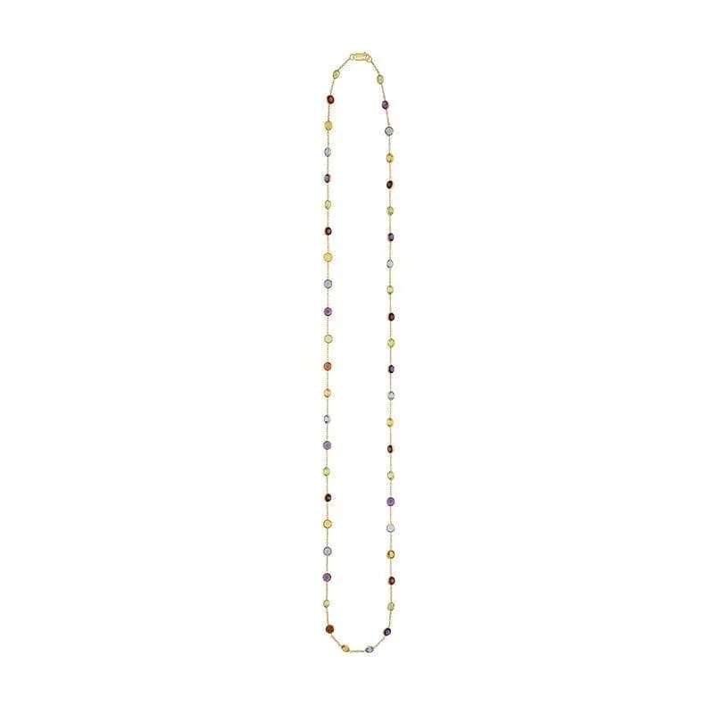 34″ 14k yellow gold multi colored gemstone necklace