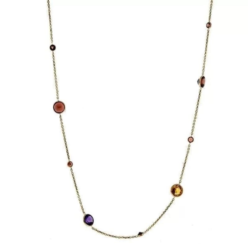 14k yellow gold 18″ adj multi color gemstone necklace