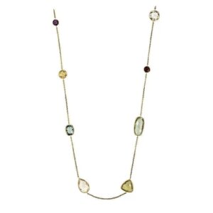 14k yellow gold multi color 24″ gemstone necklace