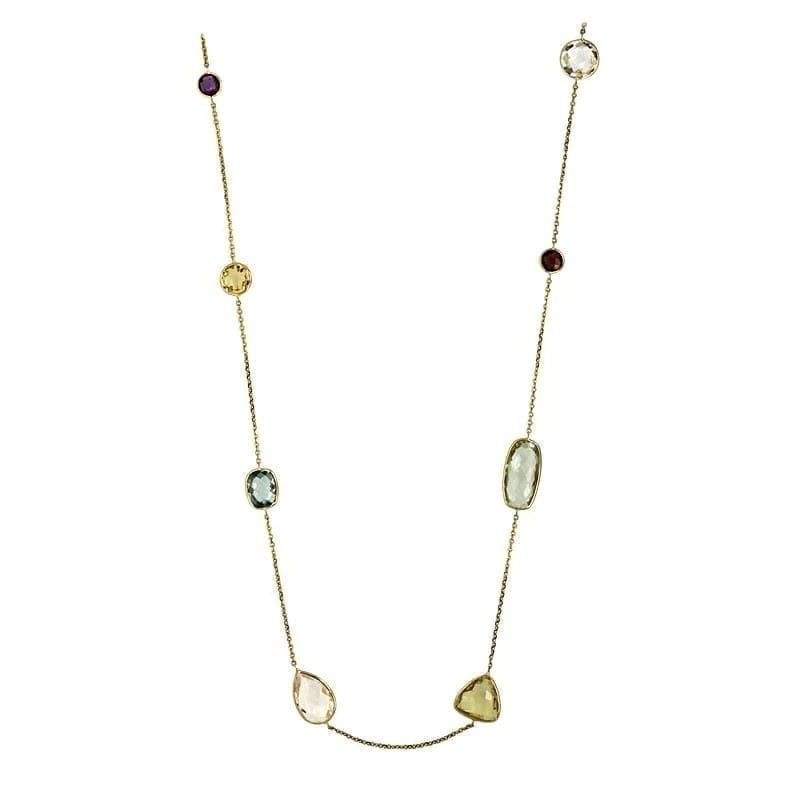14k yellow gold multi color 24″ gemstone necklace