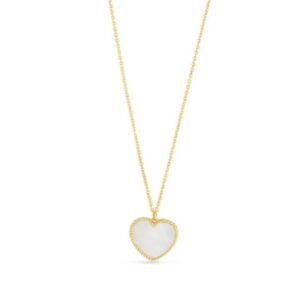 18″ adj 14k yellow gold mother of pearl heart necklace