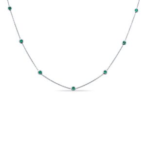 14k white gold emerald station necklace